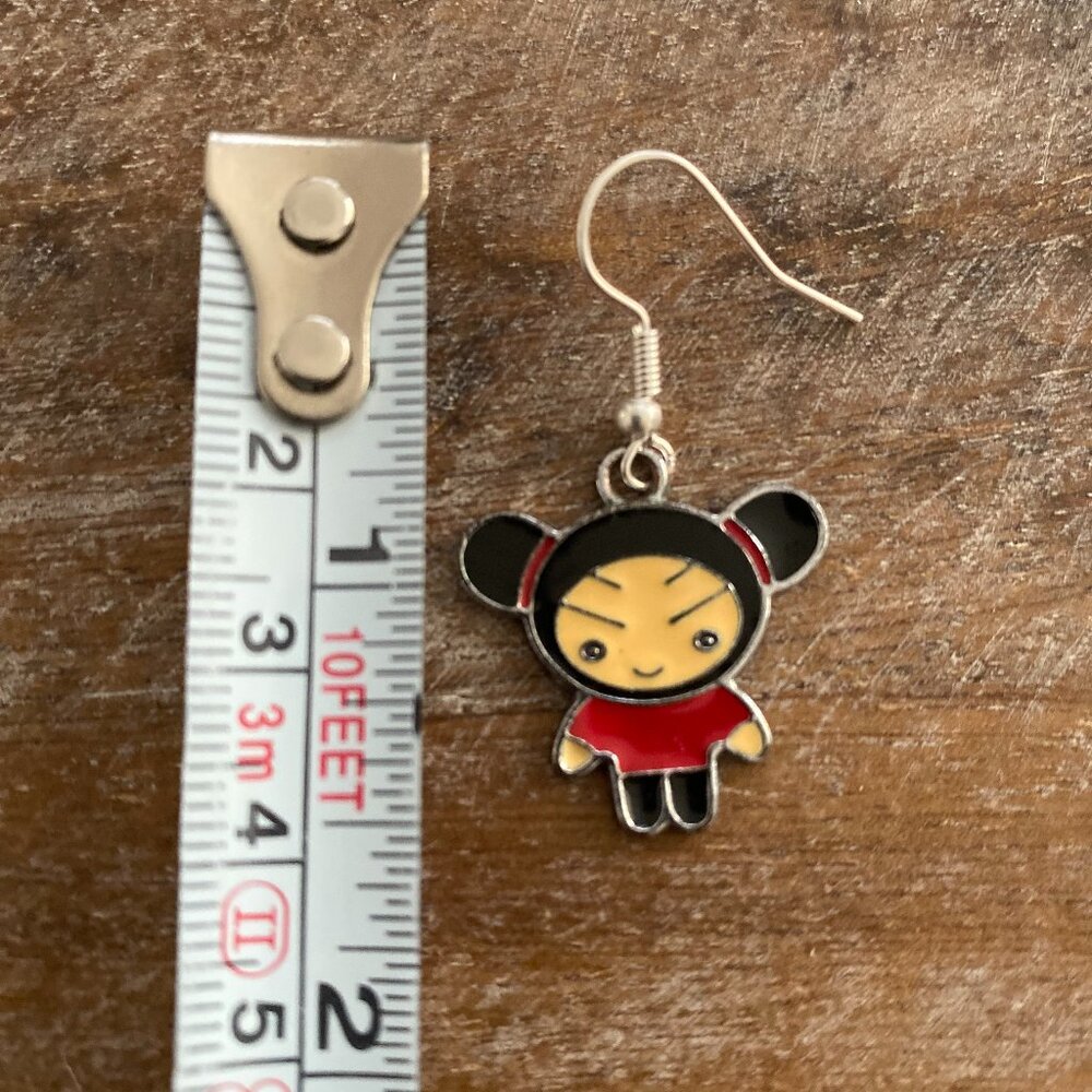 Pucca Doll South Korean cartoon character enamel dangle earrings